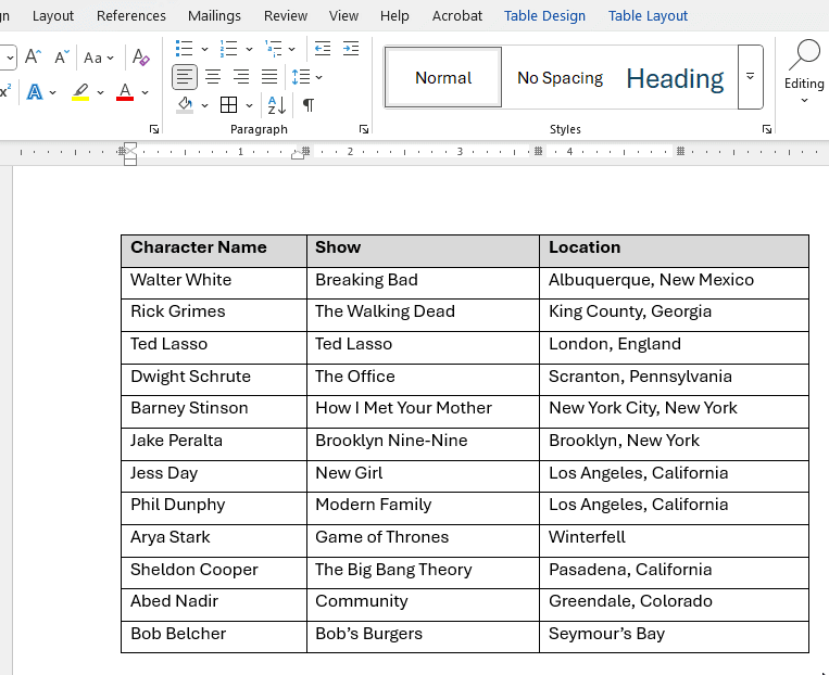 Remove paragraph spacing from table